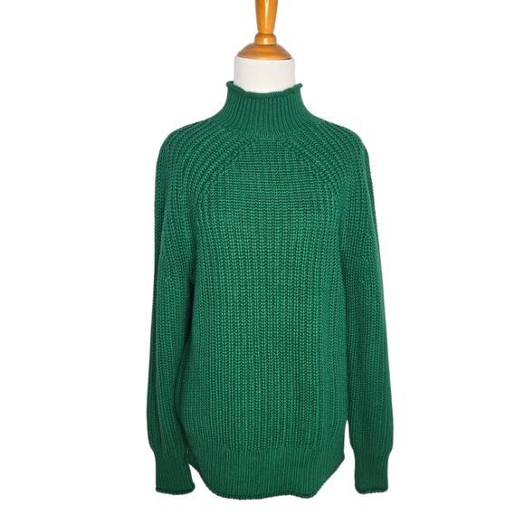 J Crew Women Rollneck Relaxed Sweater Green Oversized Slouchy Chunky Small - Picture 2 of 11